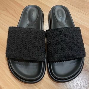 Charles & Keith Black Crochet Slide Sandals